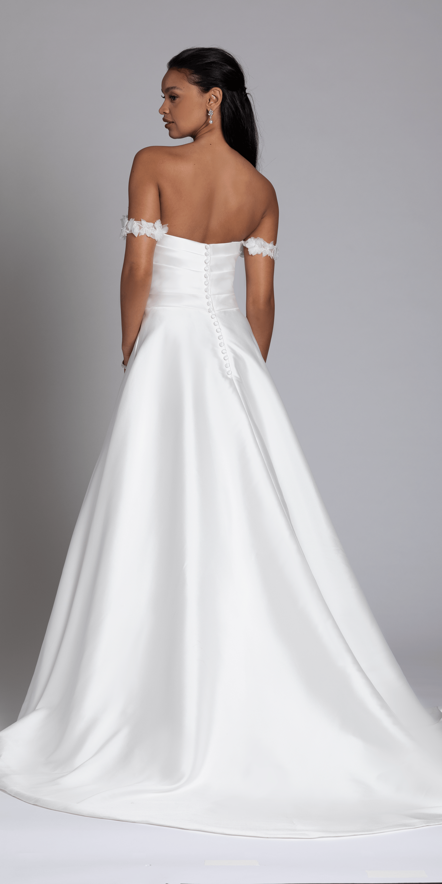 Mikado Off the Shoulder Pleated Bodice Ballgown with Pockets