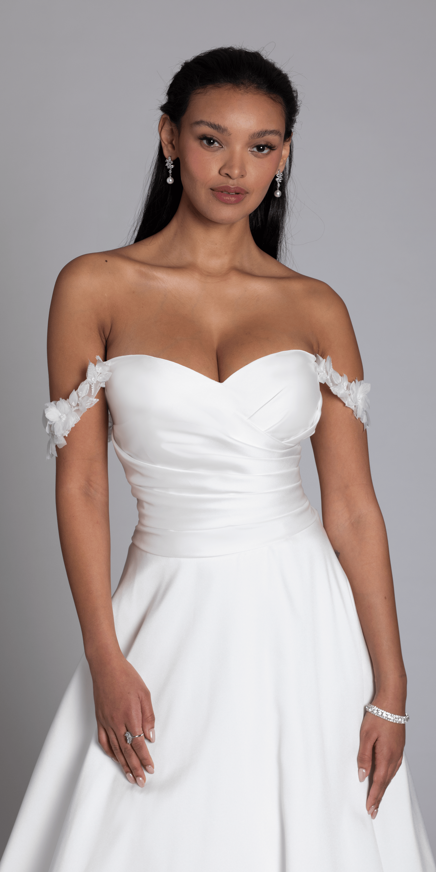 Mikado Off the Shoulder Pleated Bodice Ballgown with Pockets