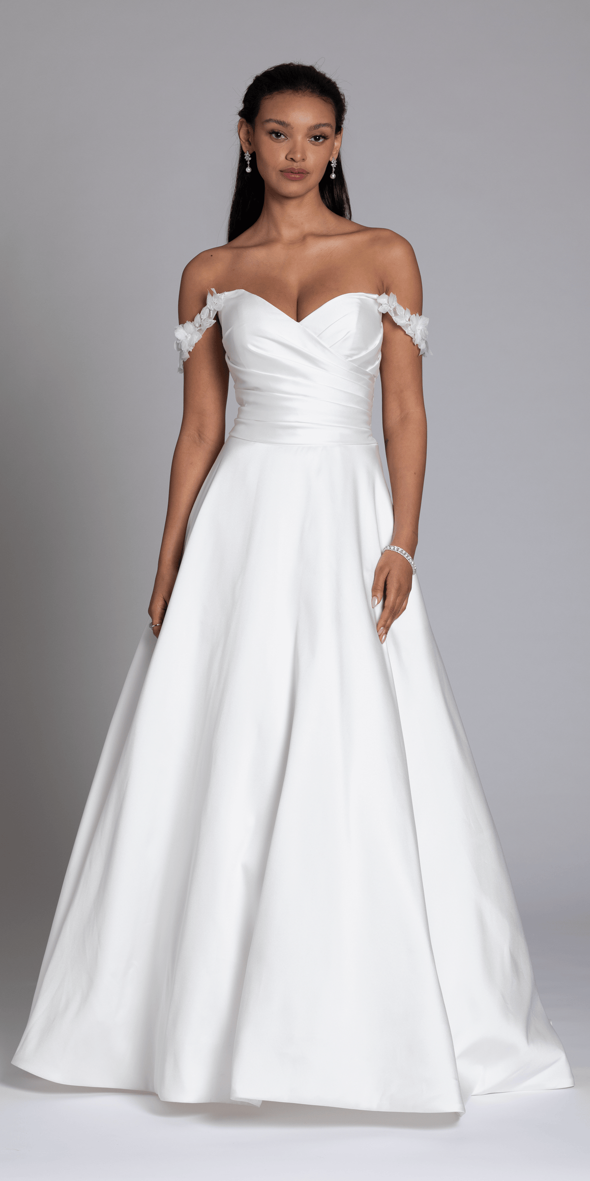 Mikado Off the Shoulder Pleated Bodice Ballgown with Pockets
