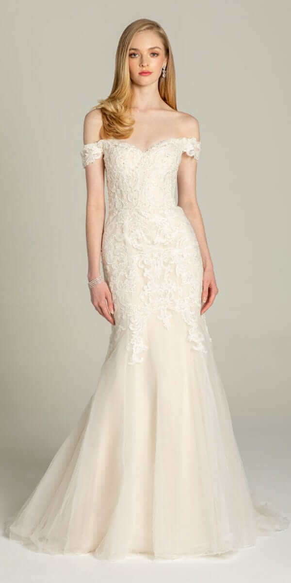 Off the Shoulder Embroidered Corset Trumpet Dress