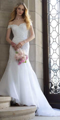 Off the Shoulder Embroidered Corset Trumpet Dress