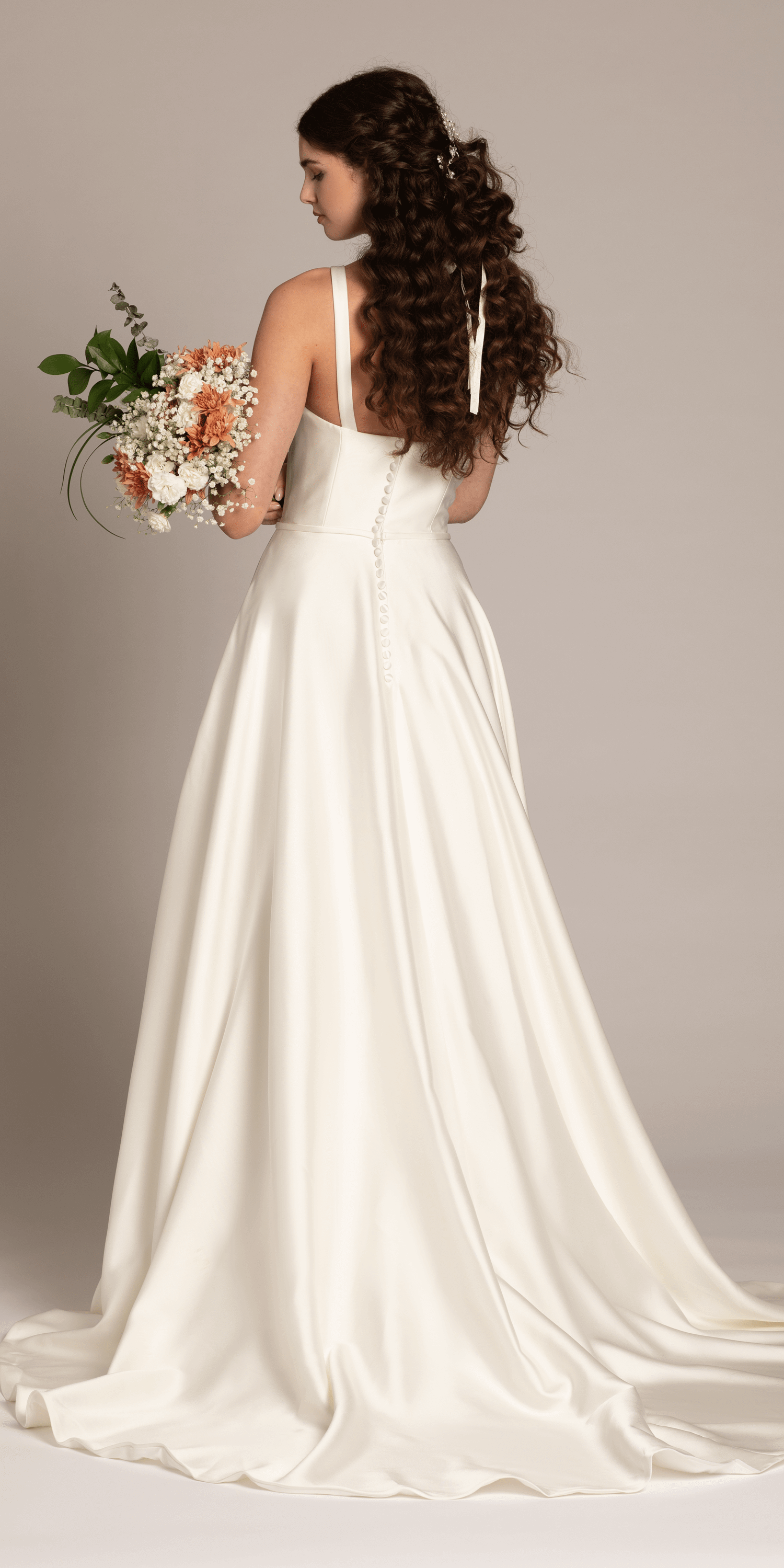 Square Neck Satin Ballgown with Pockets