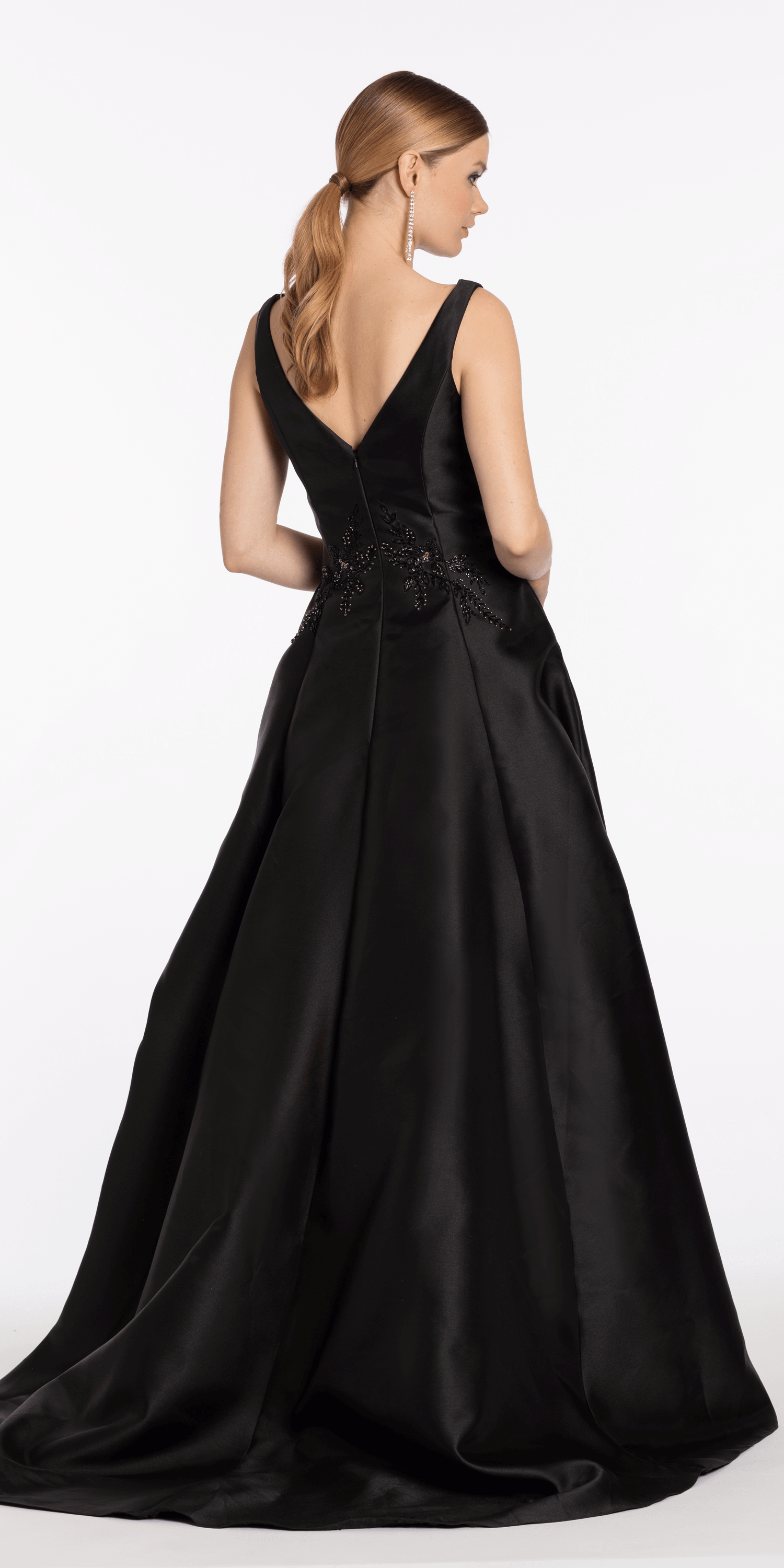 Mikado Embellished Bateau Neck A Line Dress with Pockets