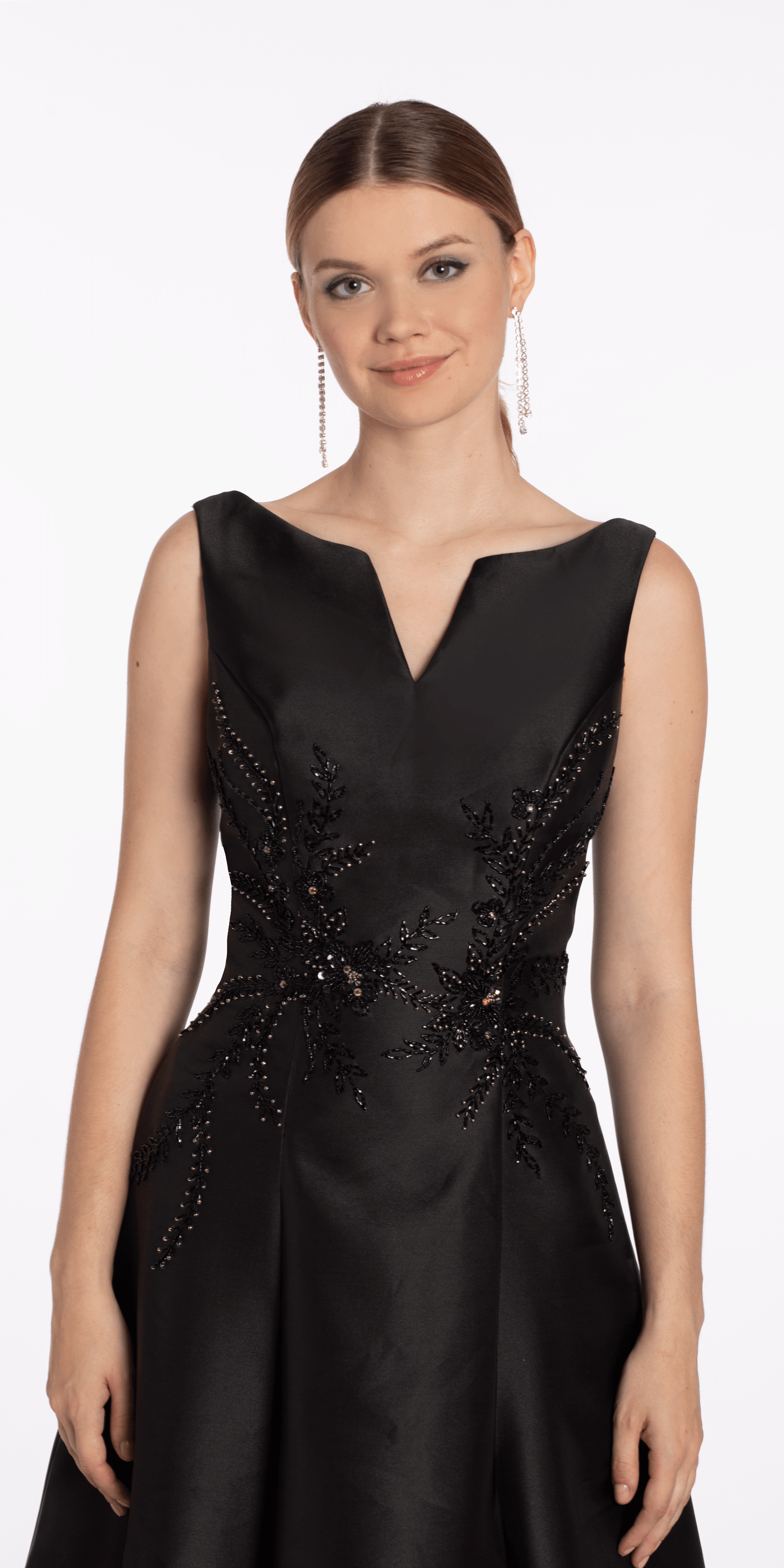Mikado Embellished Bateau Neck A Line Dress with Pockets