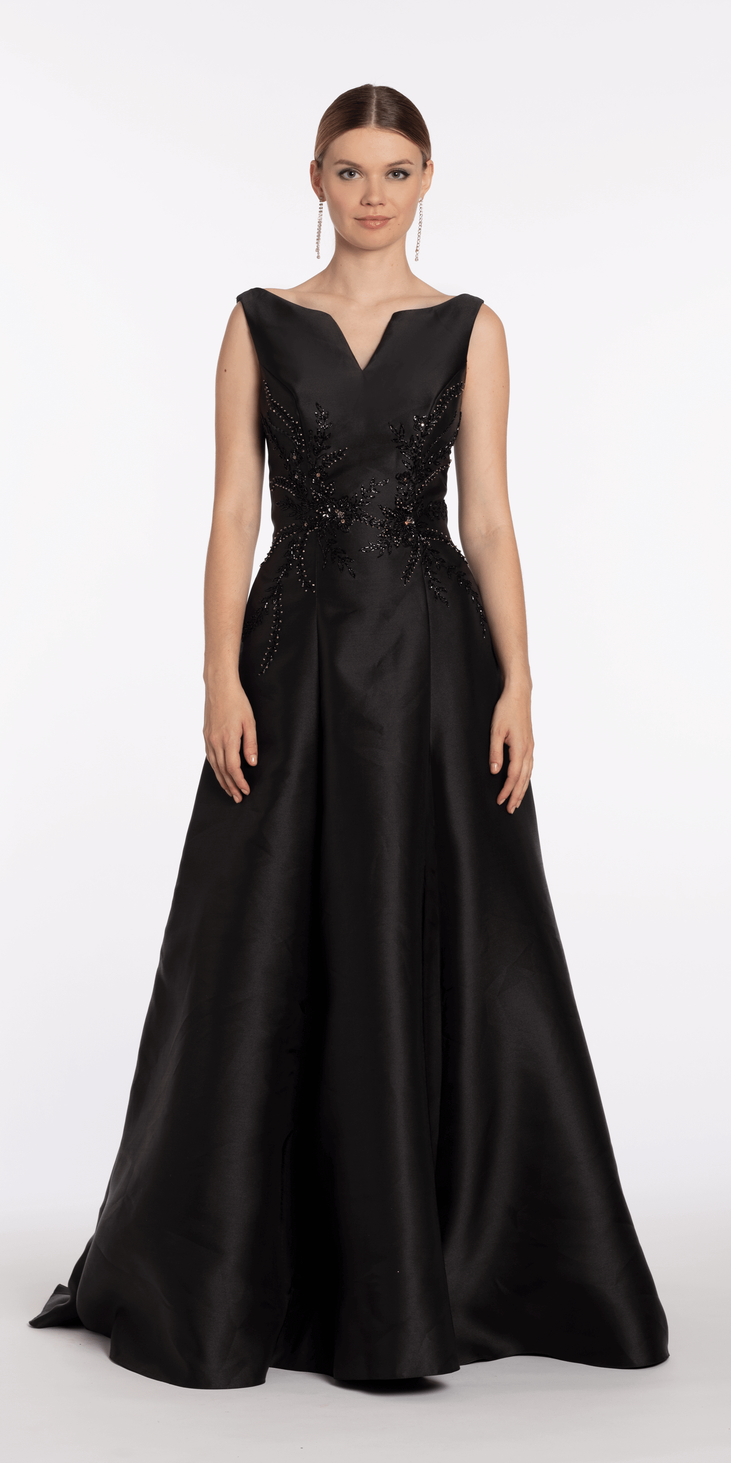 Mikado Embellished Bateau Neck A Line Dress with Pockets