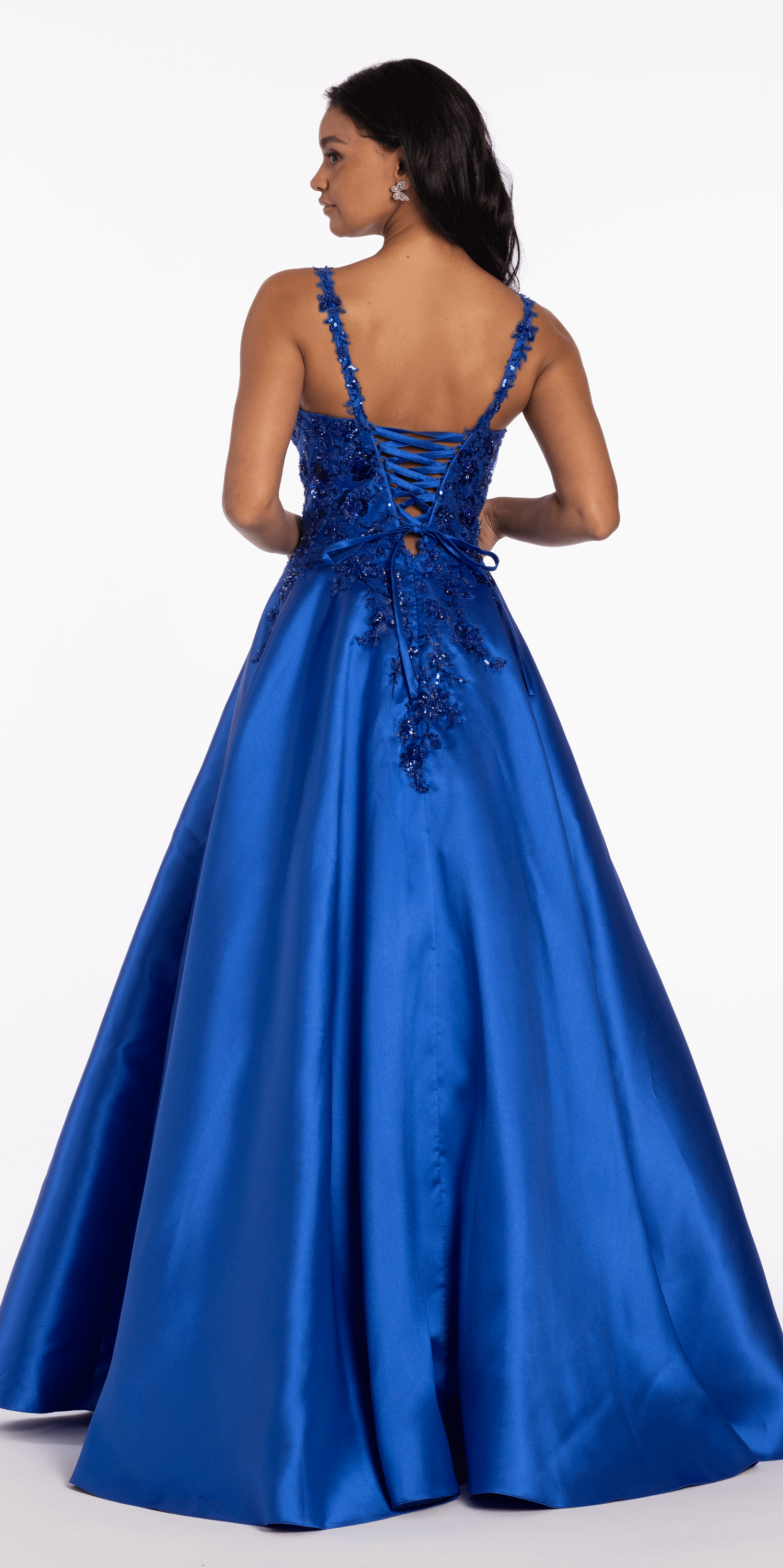 Sweetheart Floral Applique Mikado Ballgown with Pockets