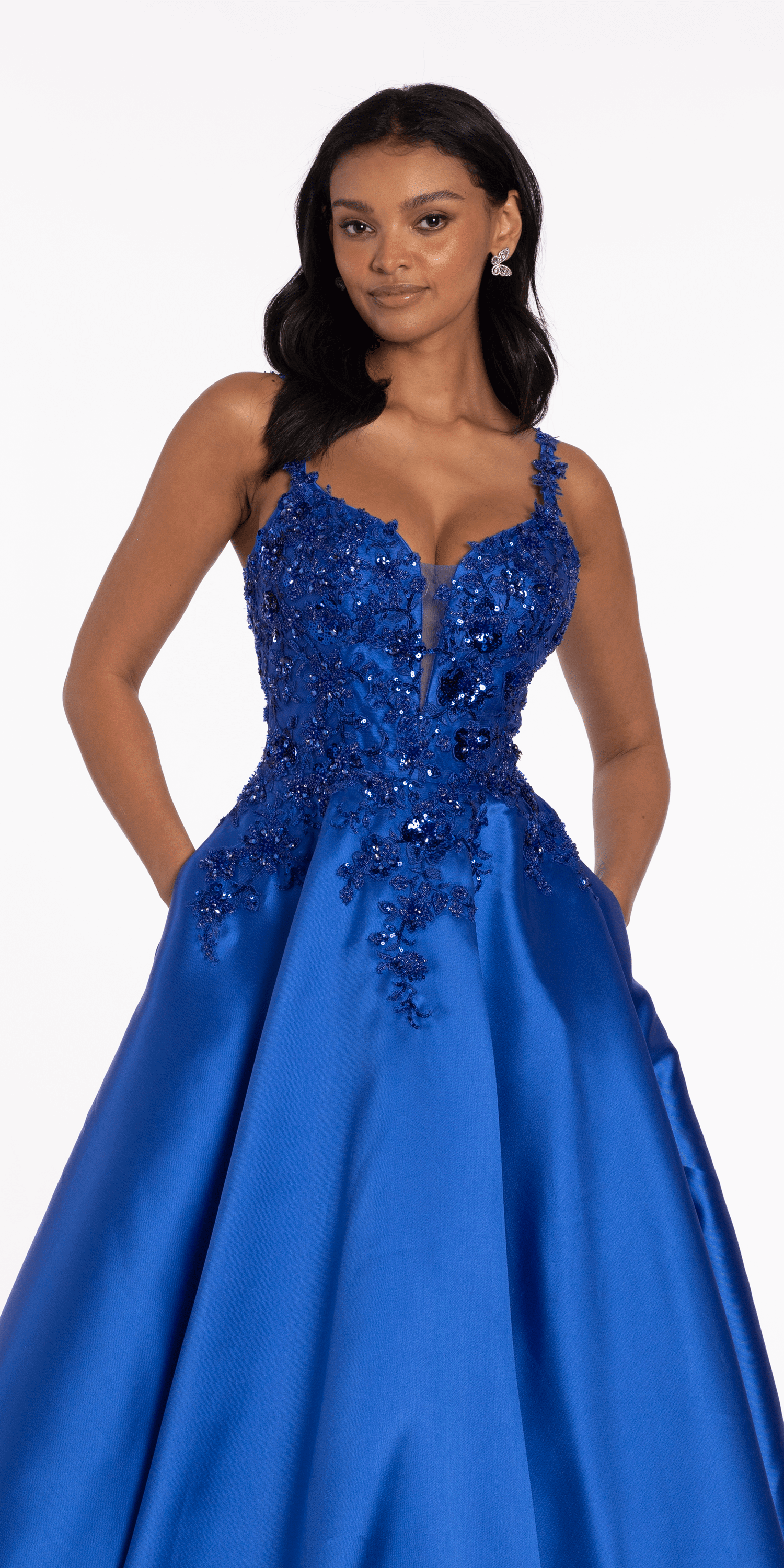 Sweetheart Floral Applique Mikado Ballgown with Pockets