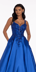 Sweetheart Floral Applique Mikado Ballgown with Pockets