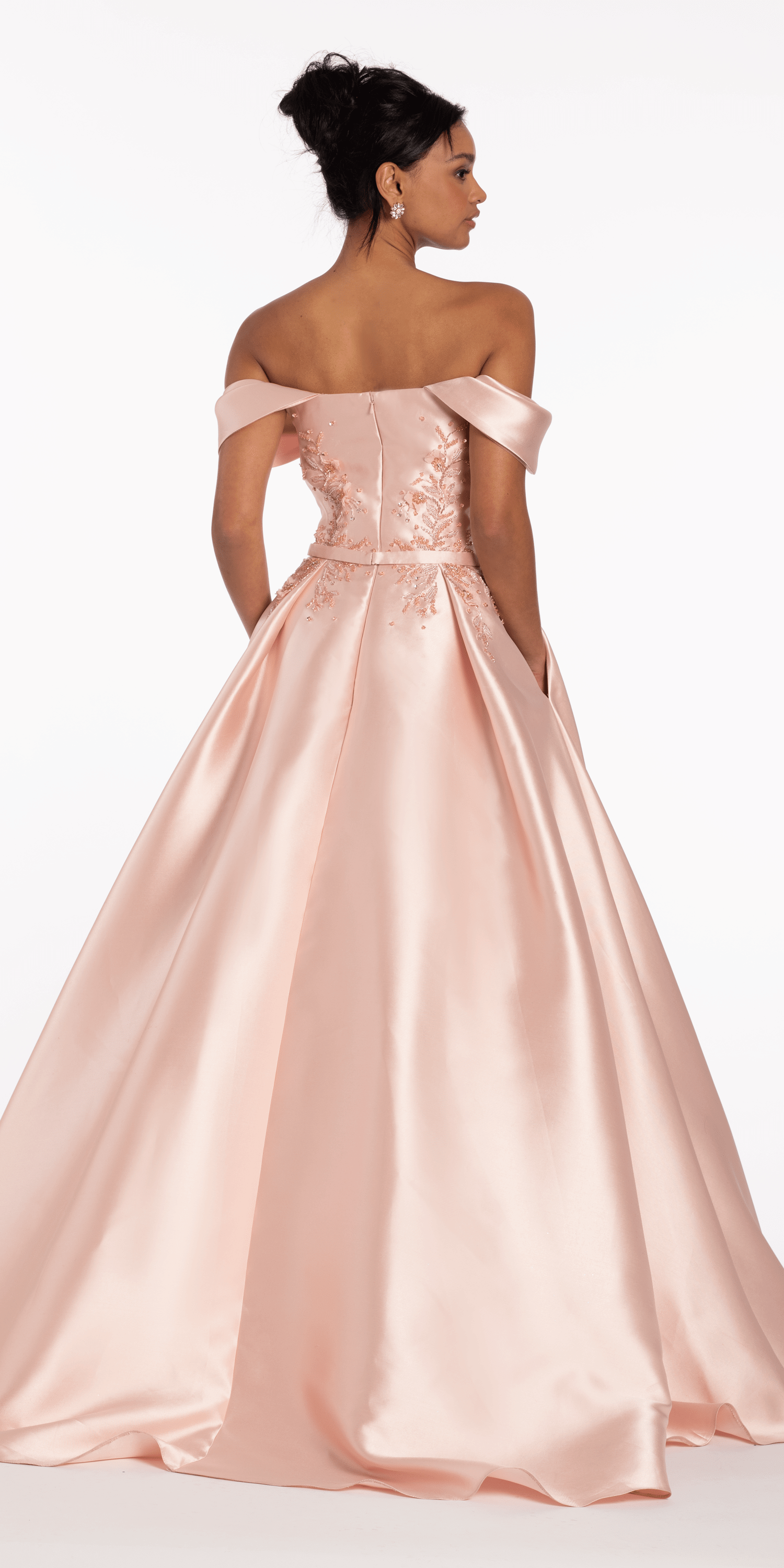 Beaded Mikado Off the Shoulder Ballgown with Pockets and Princess Pleats