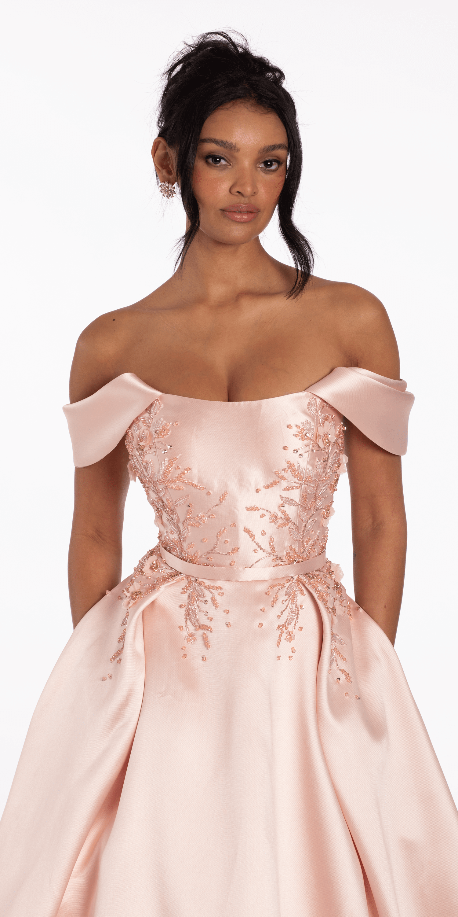 Beaded Mikado Off the Shoulder Ballgown with Pockets and Princess Pleats