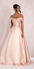 Beaded Mikado Off the Shoulder Ballgown with Pockets and Princess Pleats