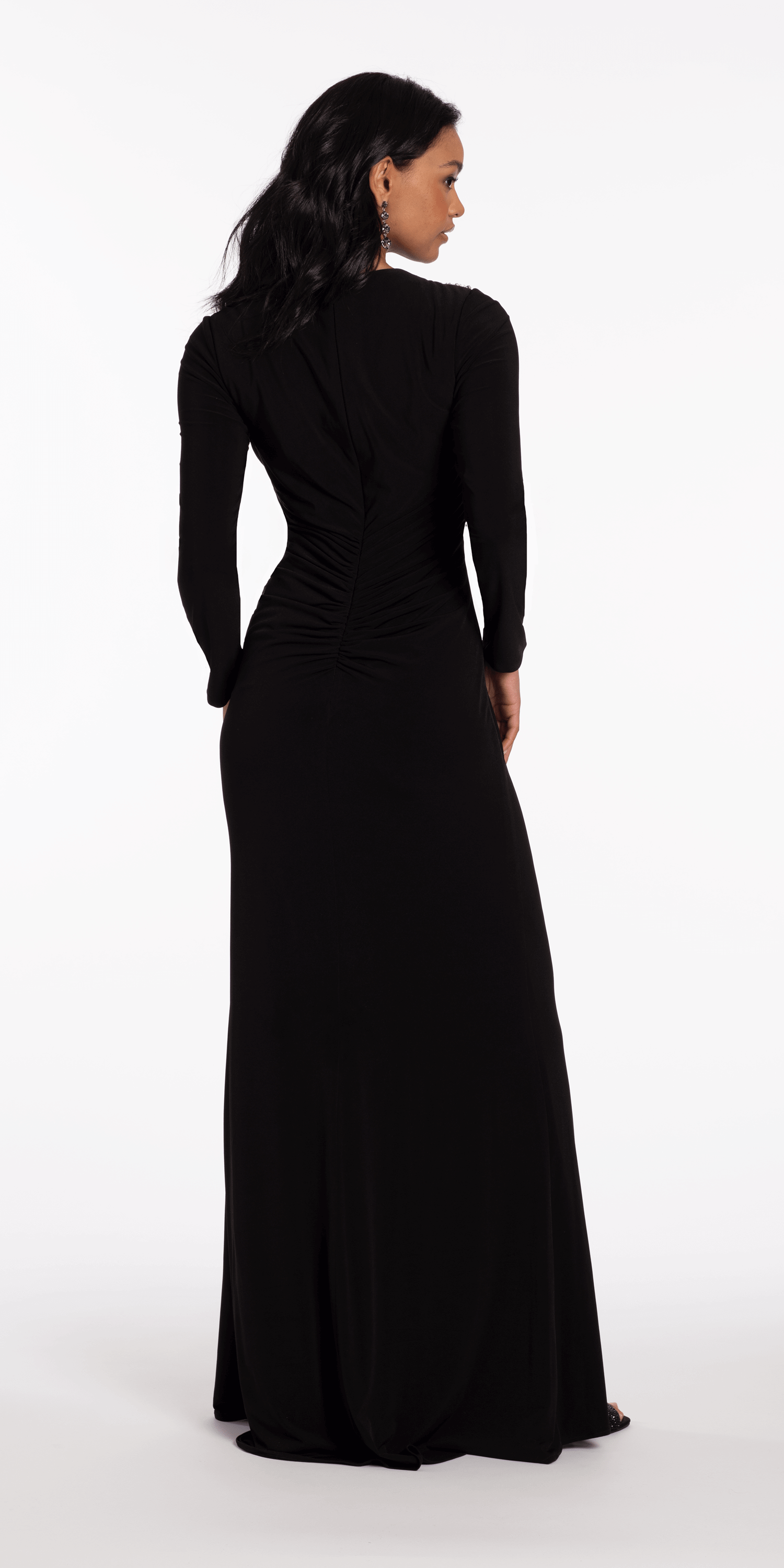 Sunburst Beaded Jersey Long Sleeve Jewel Neck Column Dress