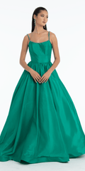 Jewel Neck Taffeta Pleated Ballgown with Pockets