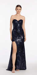 Sequin Sweetheart Corset Column Dress with Exaggerated Slit