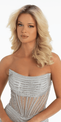 Strapless Rhinestone Mesh Corset Column Dress