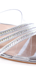 Triple Strap Lucite Rhinestone Low Heel Sandal